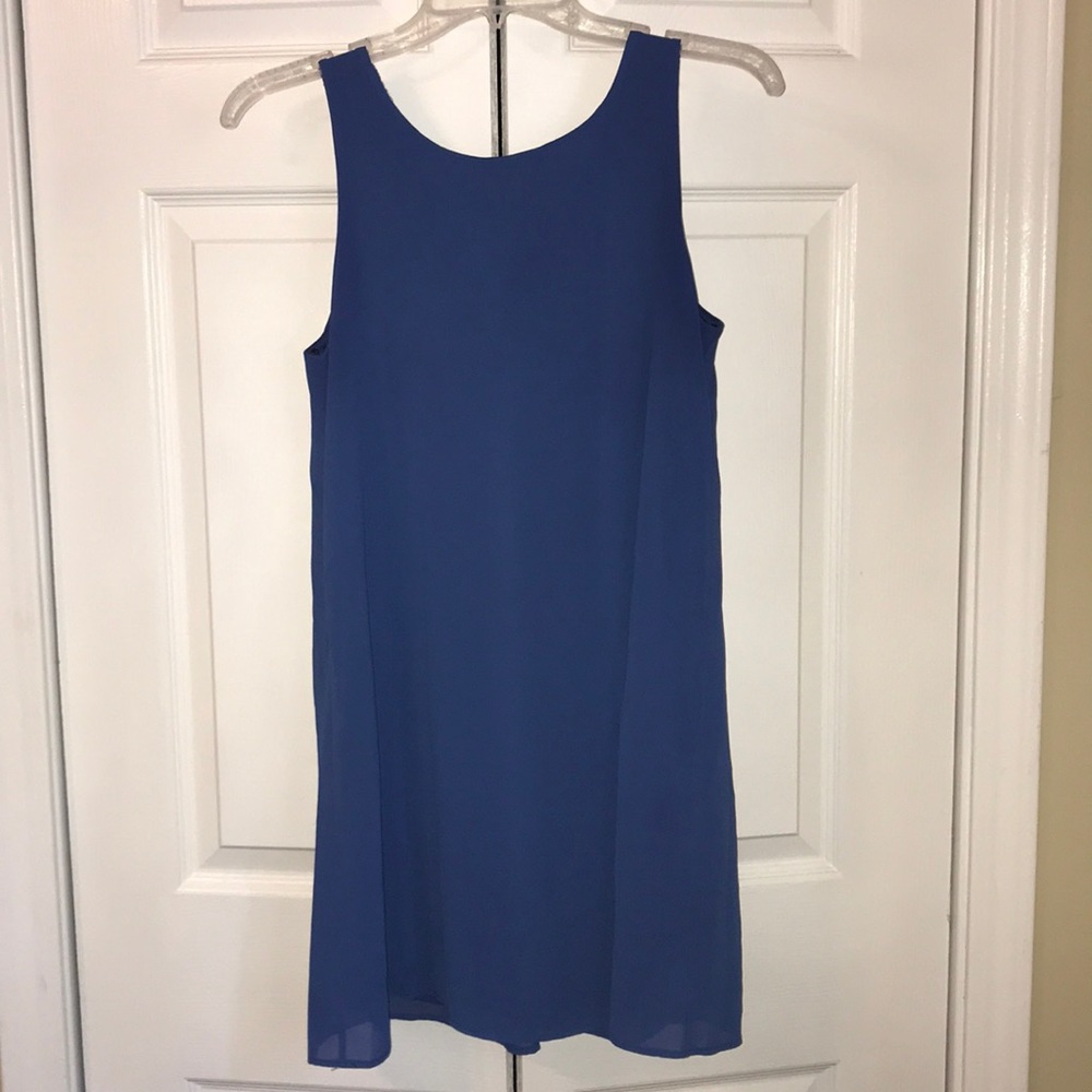Royal blue shift dress with crochet back detail